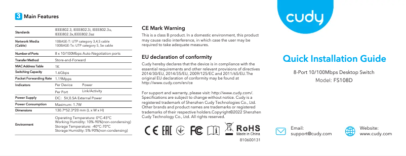 Imagen de la primera página del manual del dispositivo FS108D