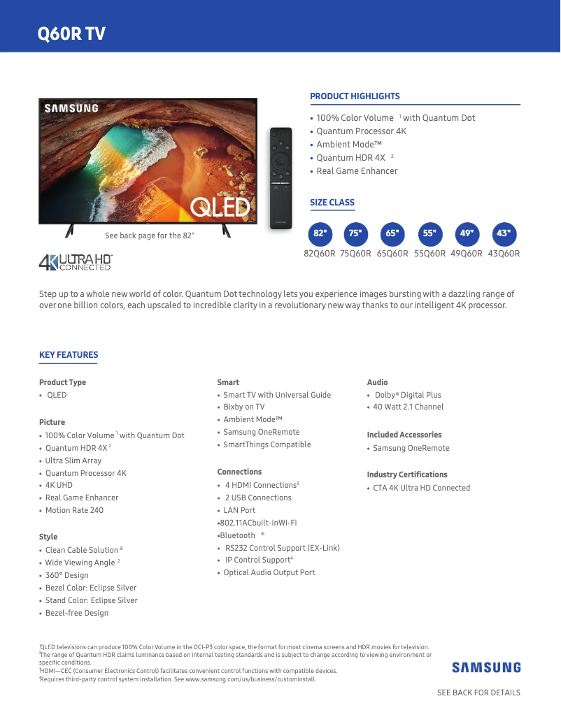 Página 1 del manual Ficha técnica Samsung QN75Q60RAFXZA