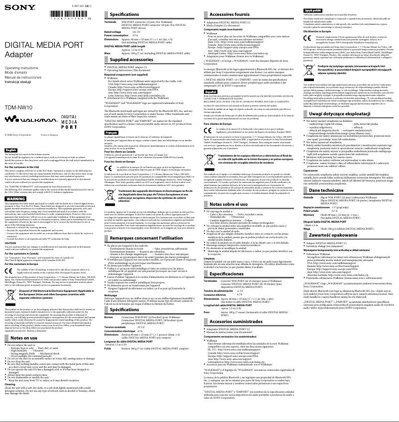 Imagen de la primera página del manual del dispositivo TDM-NW10