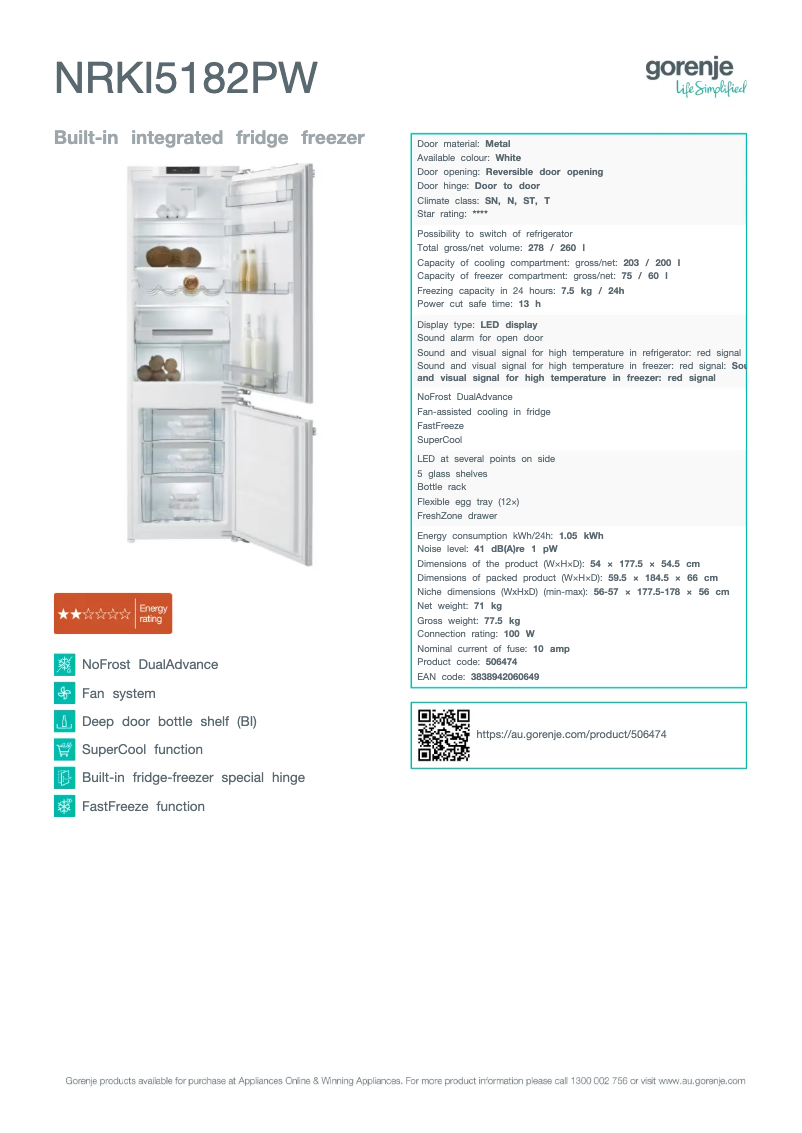 Página 1 del manual Ficha técnica Gorenje NRKI5182PW