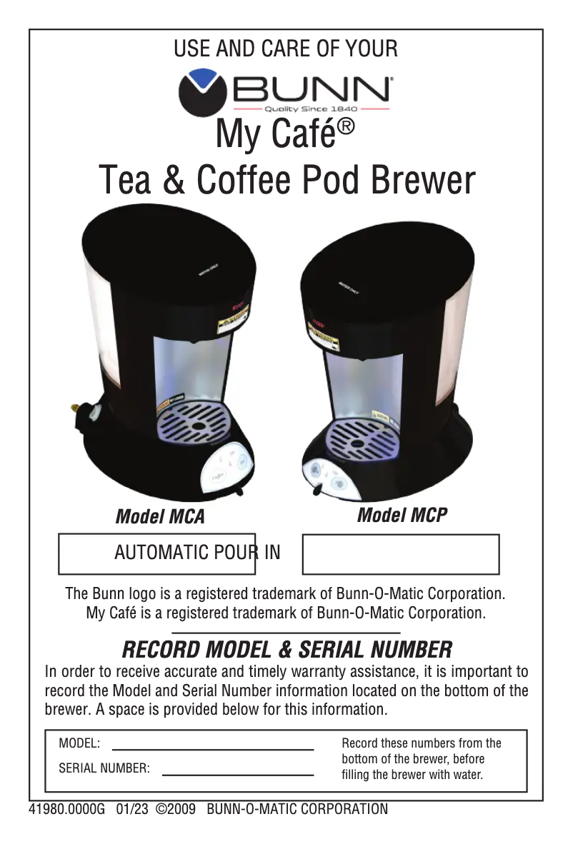 Imagen de la primera página del manual del dispositivo My Cafe MCP