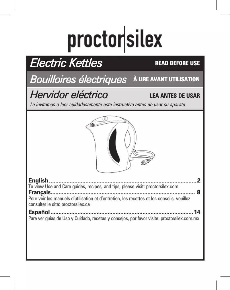 Página 1 del manual Manual de usuario Proctor Silex K2070PS