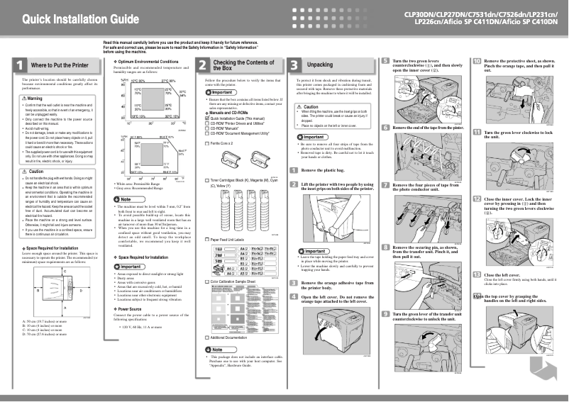 Imagen de la primera página del manual del dispositivo Aficio SP C411DN