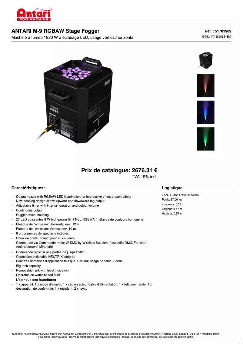 Página 1 del manual Ficha técnica Antari M-9