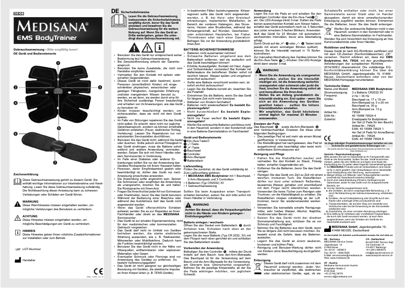 Página 1 del manual Manual de usuario Medisana EMS Body Trainer 79524