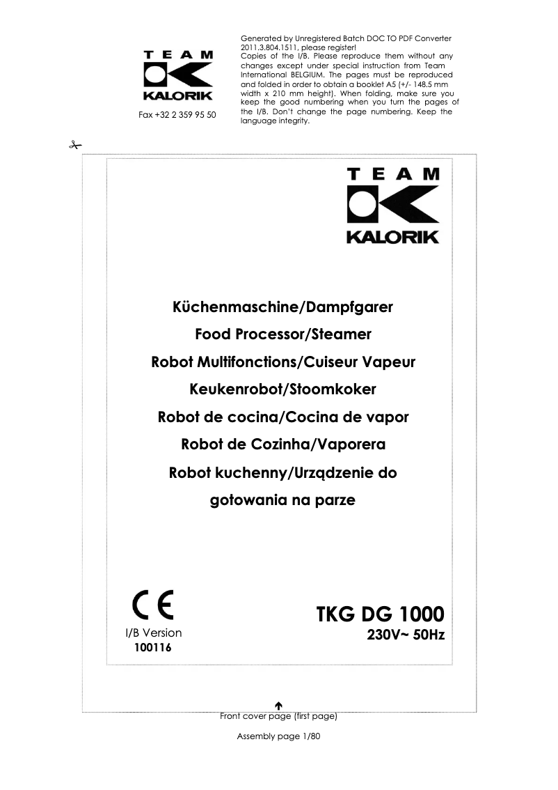 Imagen de la primera página del manual del dispositivo TKG DG 1000
