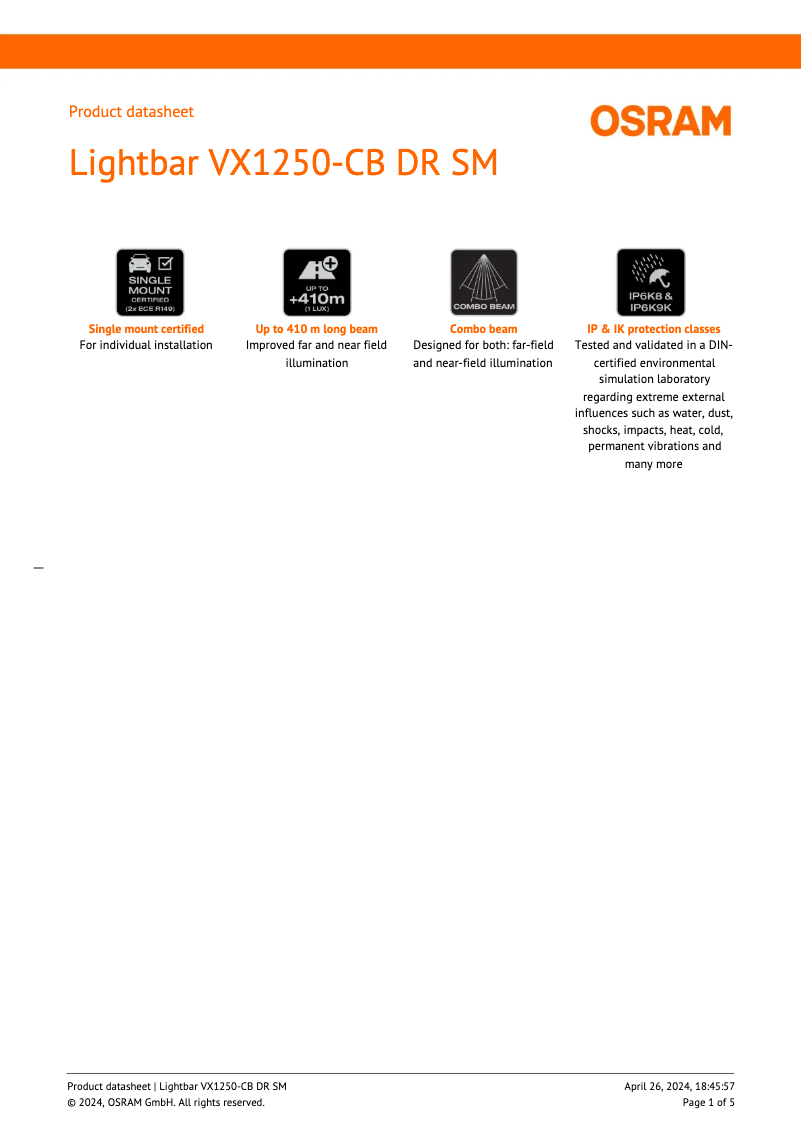 Página 1 del manual Ficha técnica Osram VX1250-CB DR SM