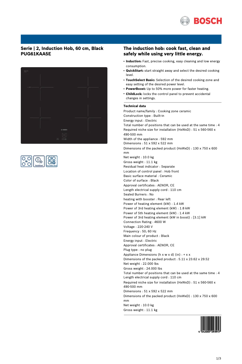 Imagen de la primera página del manual del dispositivo PUG61KAA5E