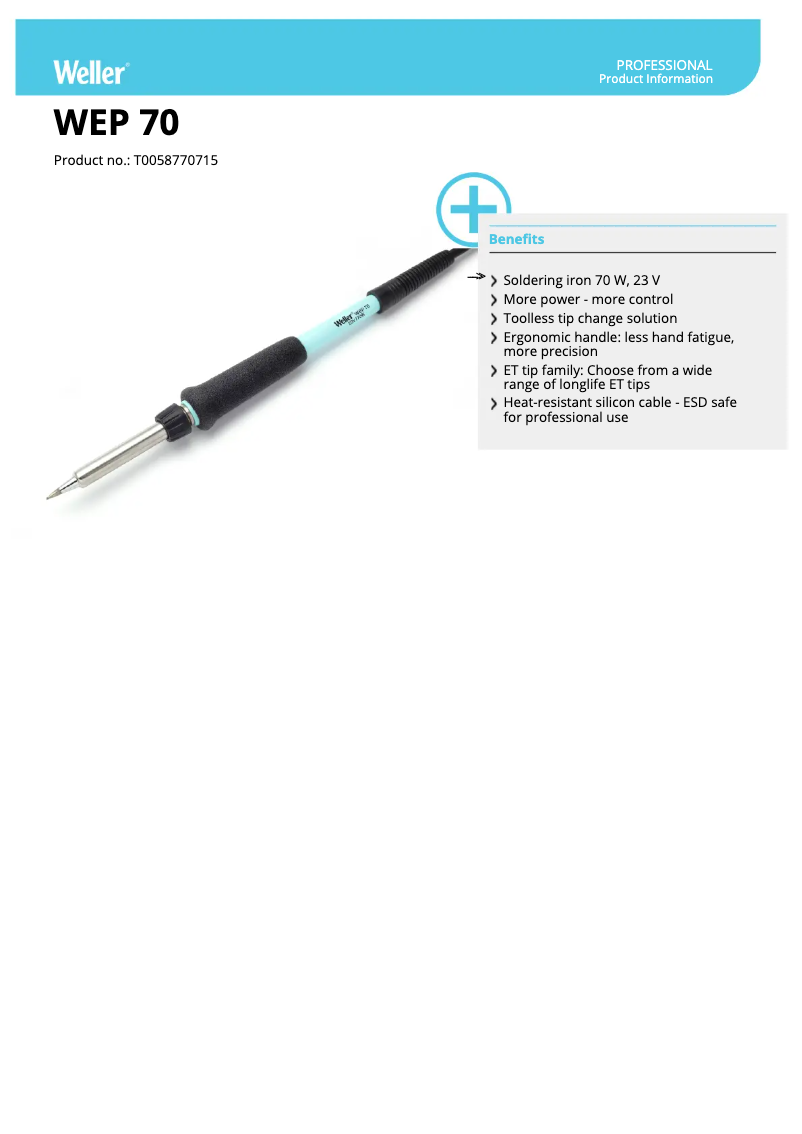 Página 1 del manual Ficha técnica Weller WEP 70