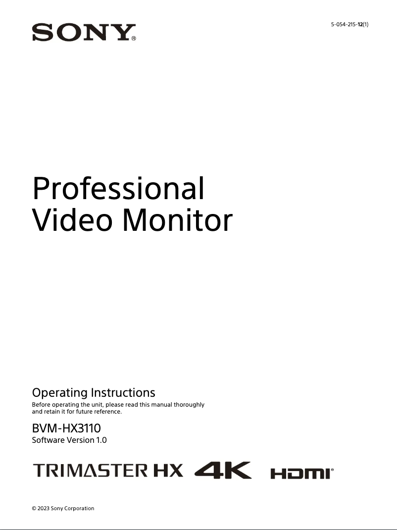 Imagen de la primera página del manual del dispositivo BVM-HX3110