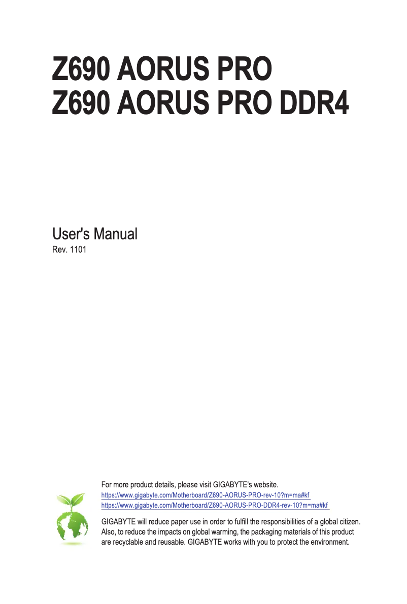 Página 1 del manual Manual de usuario Gigabyte Z690 Aorus Pro