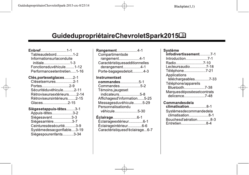 Página 1 del manual Manual de usuario Chevrolet Spark (2015)