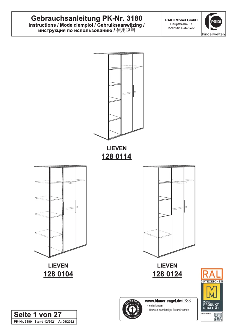 Página 1 del manual Manual de usuario Paidi Lieven