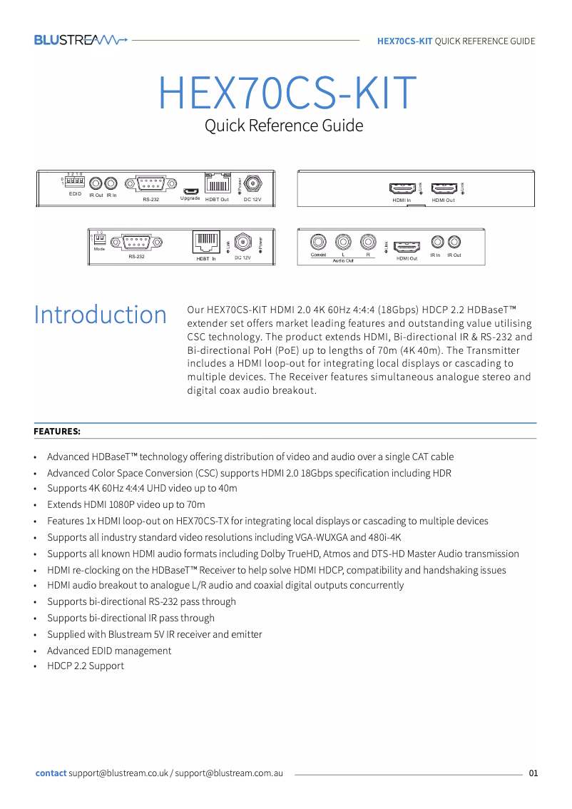 Página 1 del manual Manual de usuario Blustream HEX70CS-RX