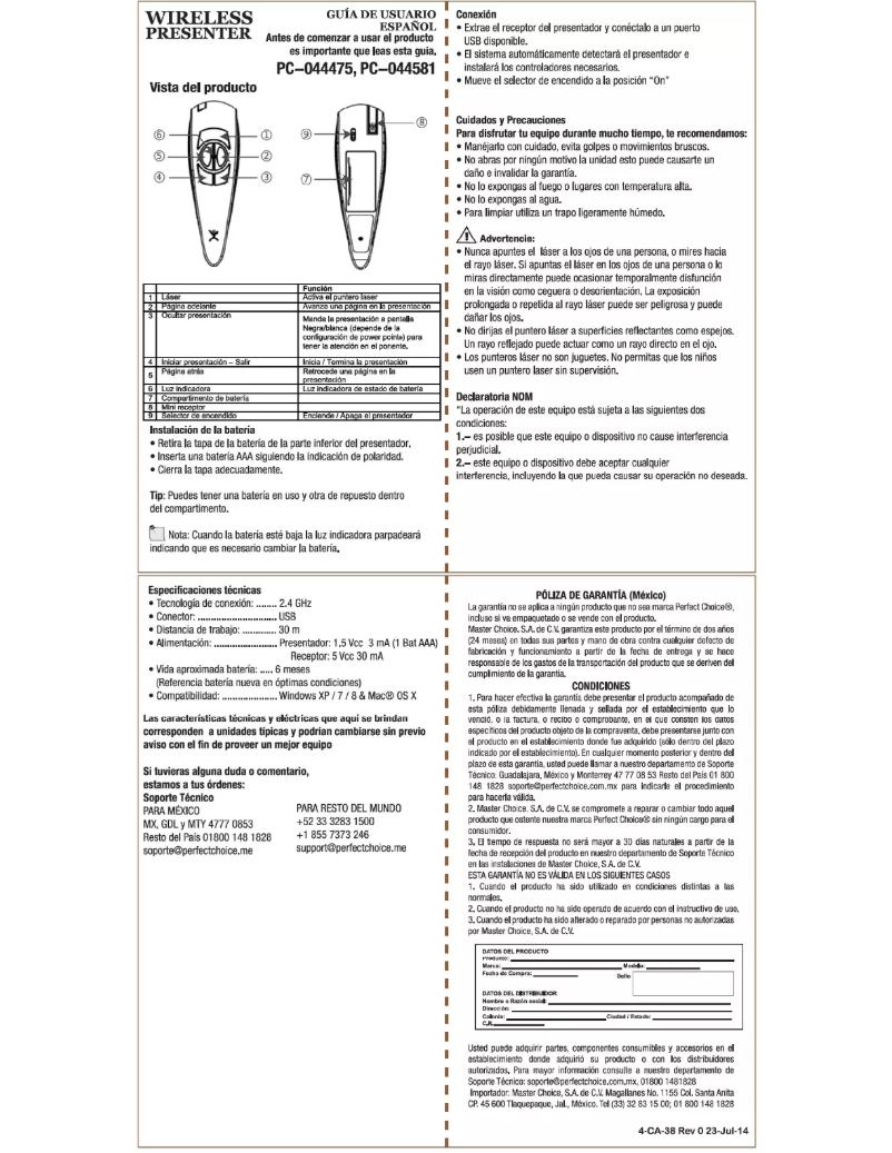 Imagen de la primera página del manual del dispositivo PC-044581
