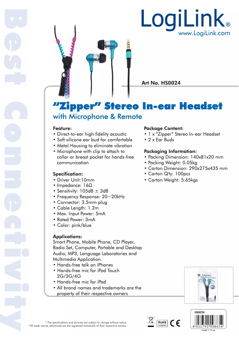 Imagen de la primera página del manual del dispositivo HS0024