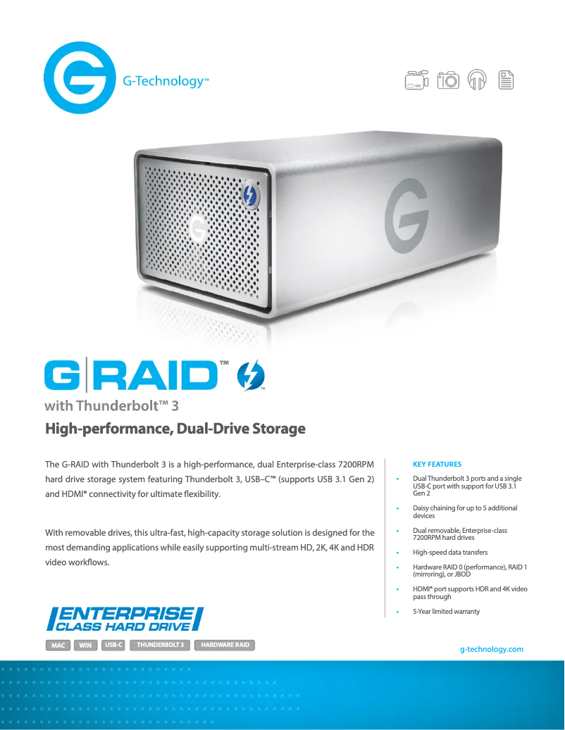 Imagen de la primera página del manual del dispositivo G-RAID with Thunderbolt 3