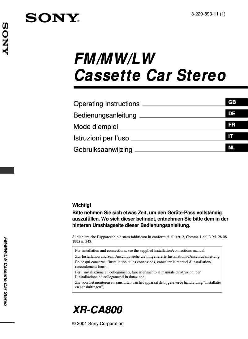 Imagen de la primera página del manual del dispositivo XR-CA800