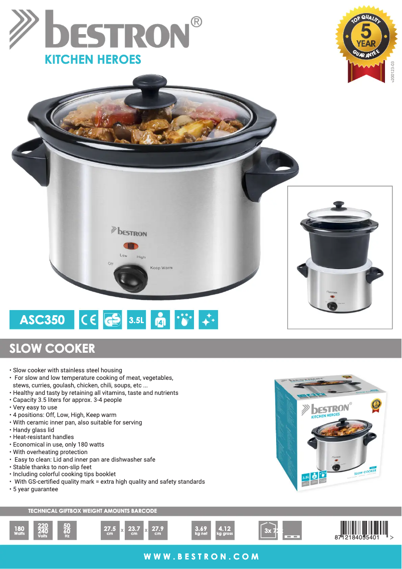 Página nº 1 - Ficha técnica Bestron ASC350