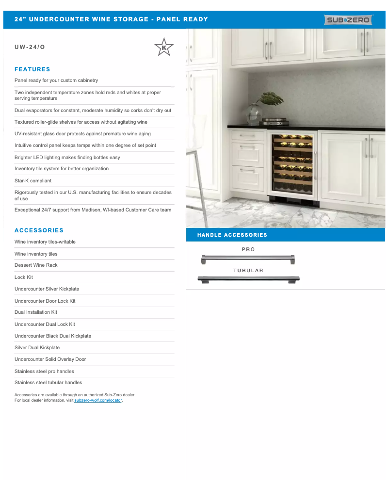 Página 1 del manual Ficha técnica Sub-Zero UW-24/O-LH