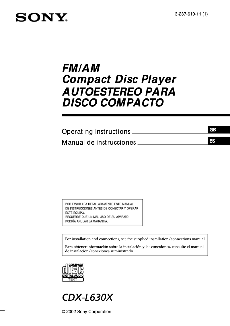 Página 1 del manual Manual de usuario Sony CDX-L630X