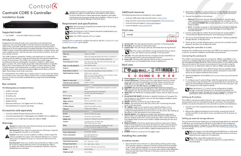 Página 1 del manual Guía de instalación Control4 Core 5