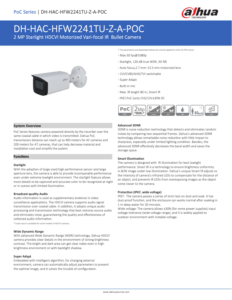 Página 1 del manual Ficha técnica Dahua Technology HAC-HFW2241TU-Z-A-POC