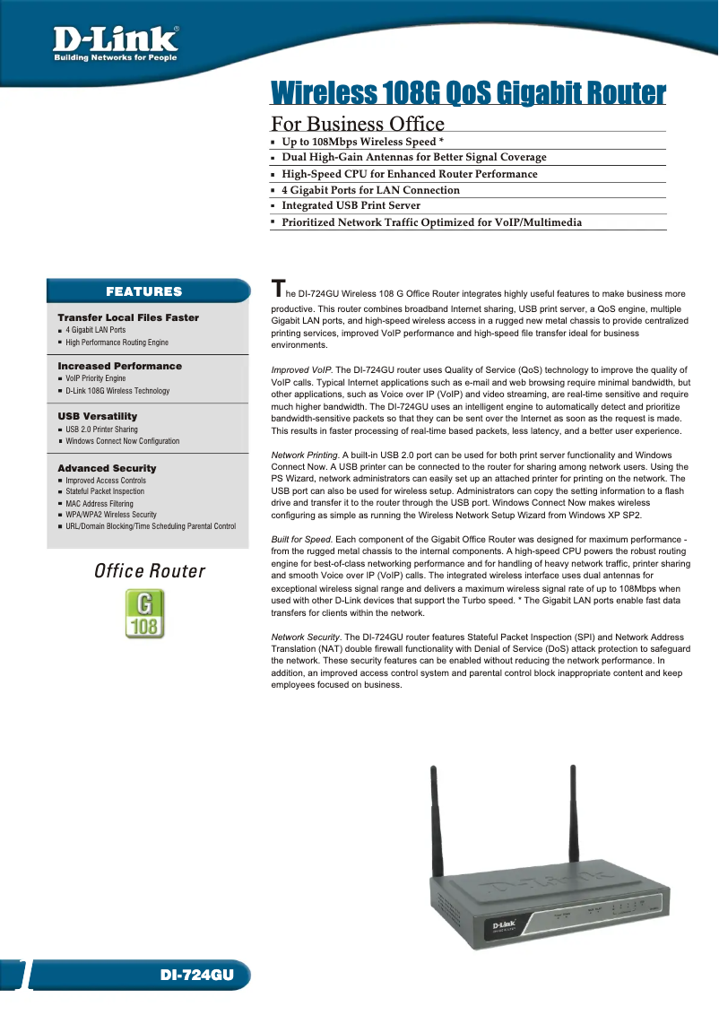 Página 1 del manual Ficha técnica D-Link DI-724GU