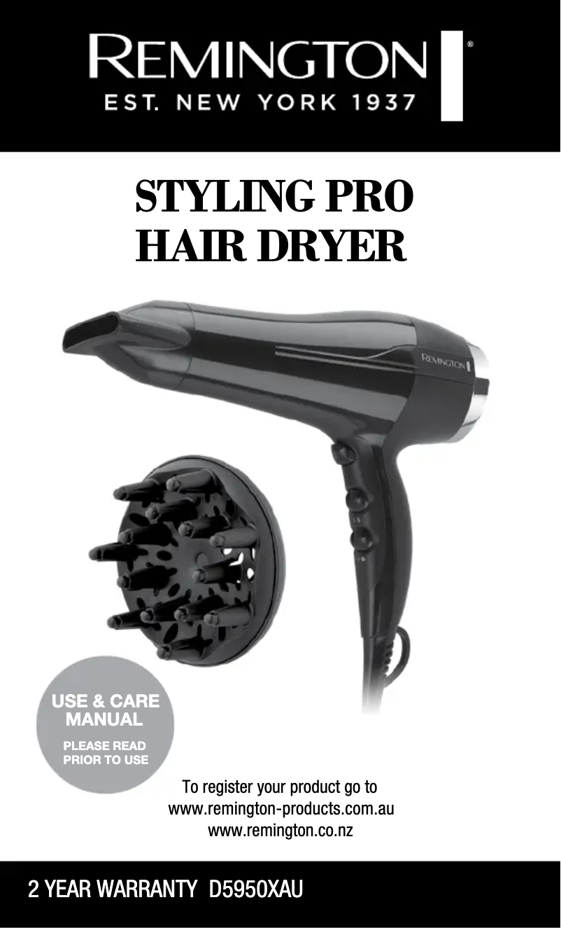 Imagen de la primera página del manual del dispositivo Styling Pro D5950XAU