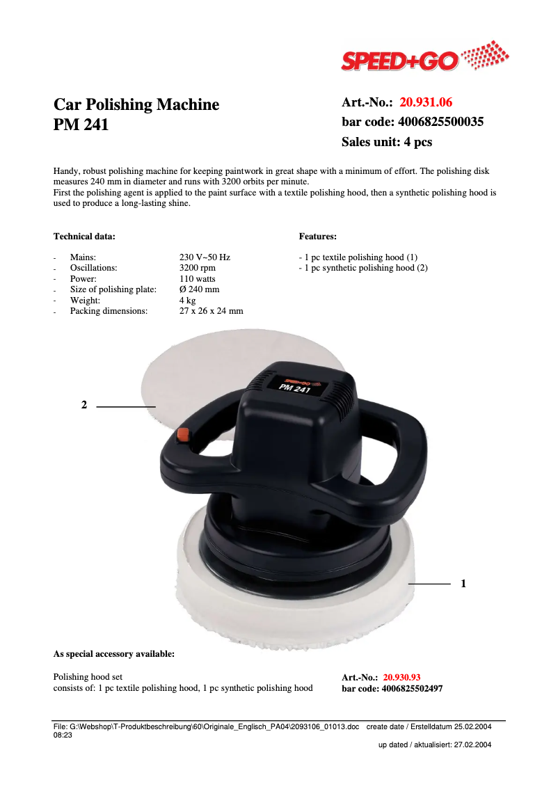 Imagen de la primera página del manual del dispositivo PM 241