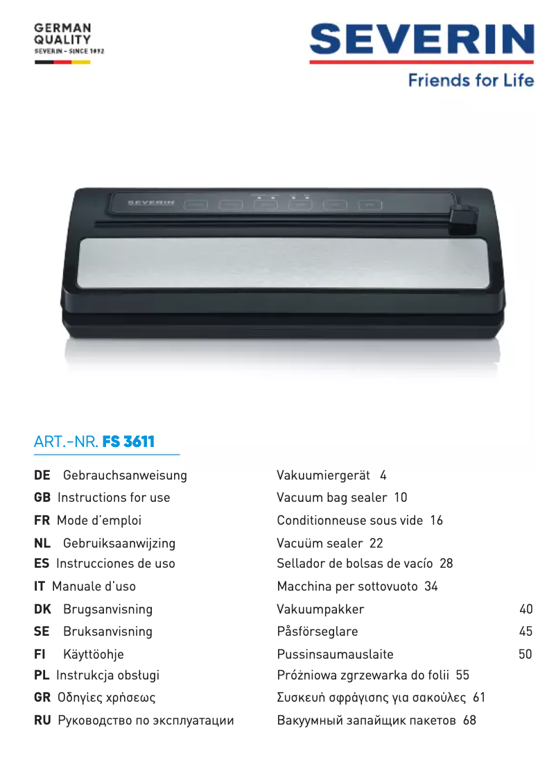 Página 1 del manual Manual de usuario Severin FS 3611