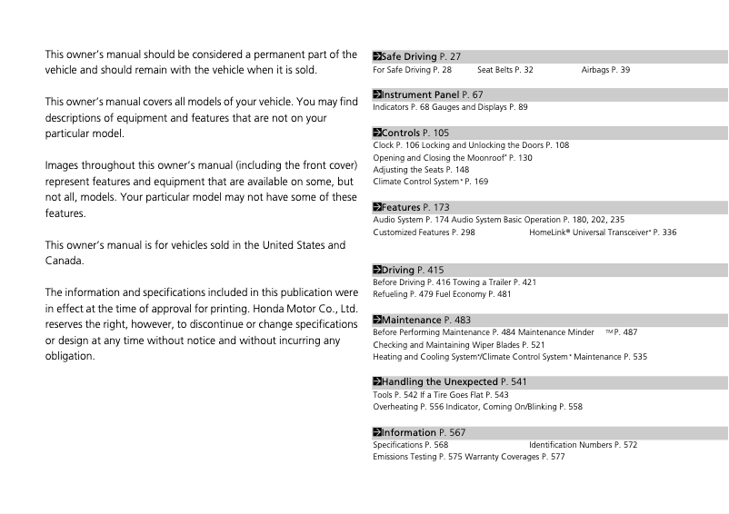 Página 1 del manual Manual de usuario Honda Accord Sedan (2014)