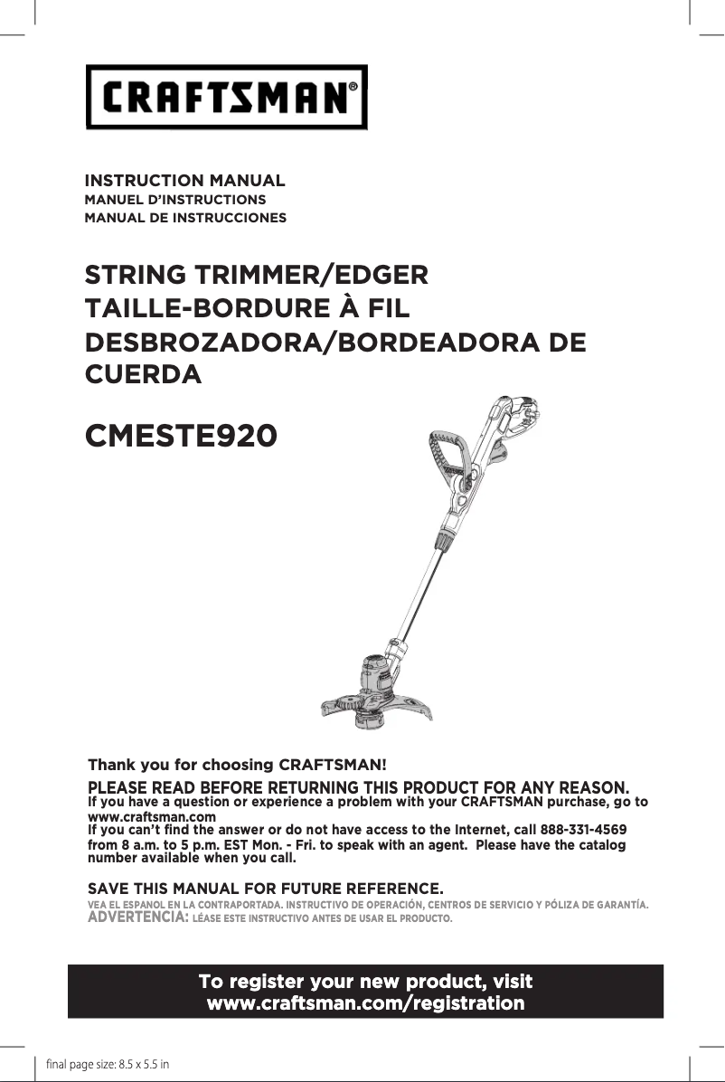 Página 1 del manual Manual de usuario Craftsman CMESTE920