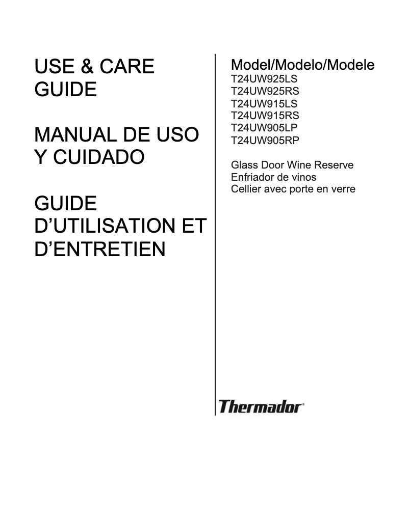 Página 1 del manual Manual de uso y mantenimiento Thermador T24UW905LP