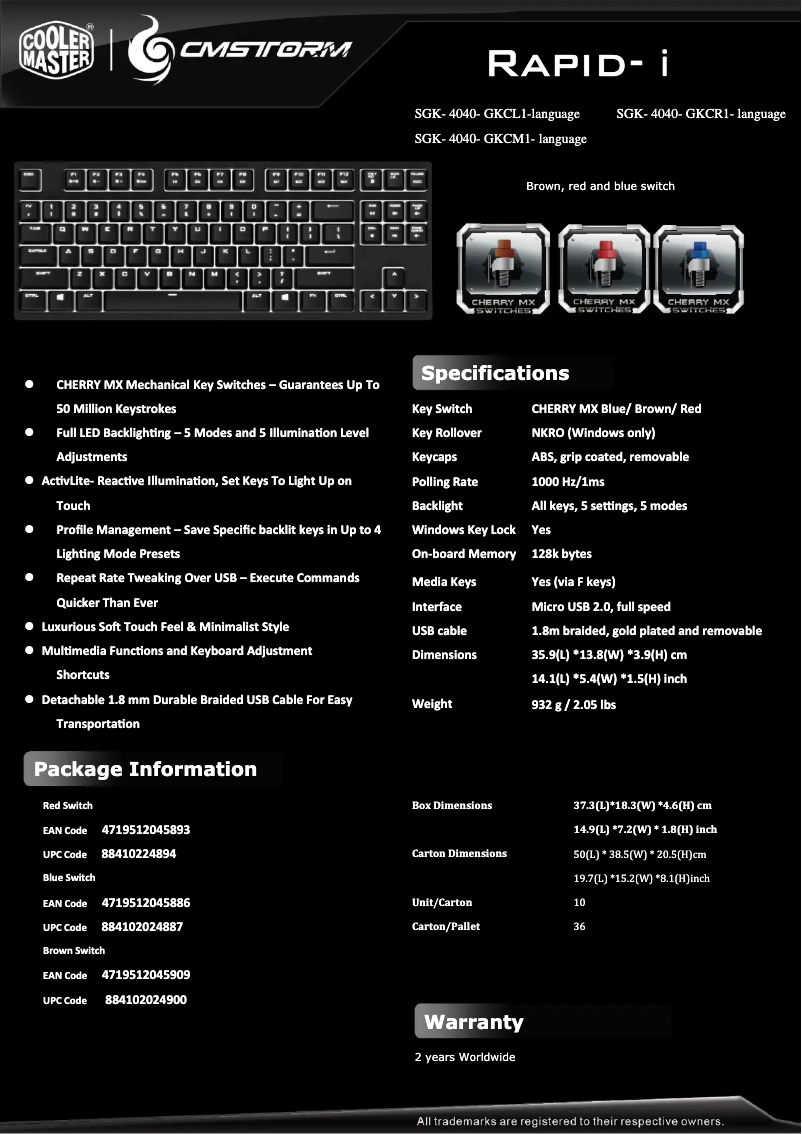 Imagen de la primera página del manual del dispositivo CM Storm Quick Fire Rapid-I