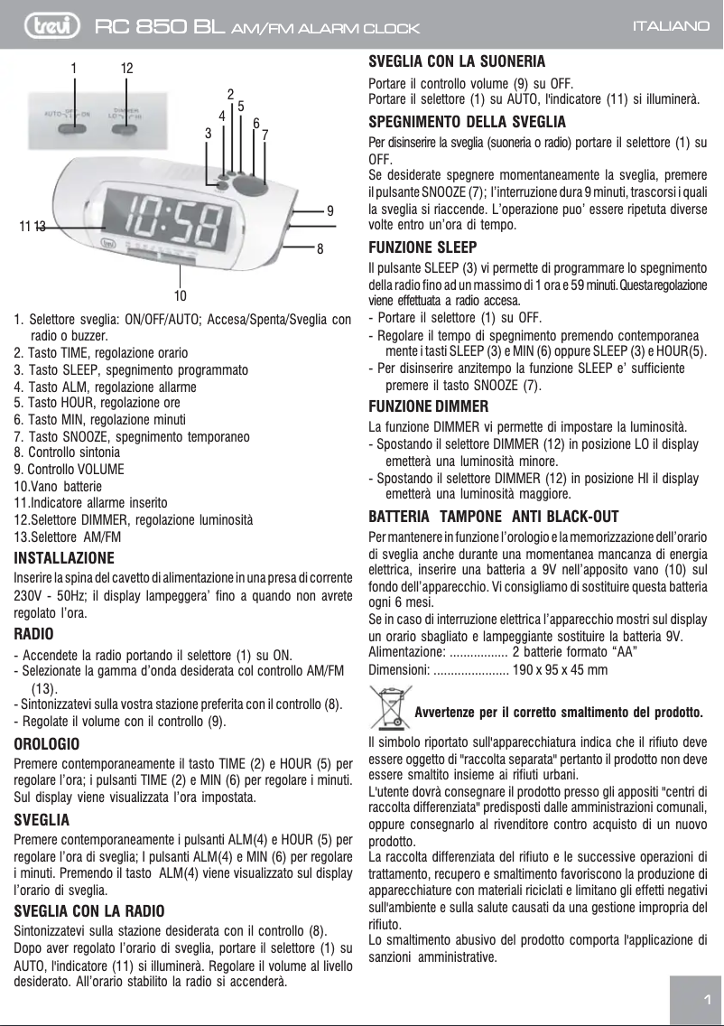 Imagen de la primera página del manual del dispositivo RC 850 BL