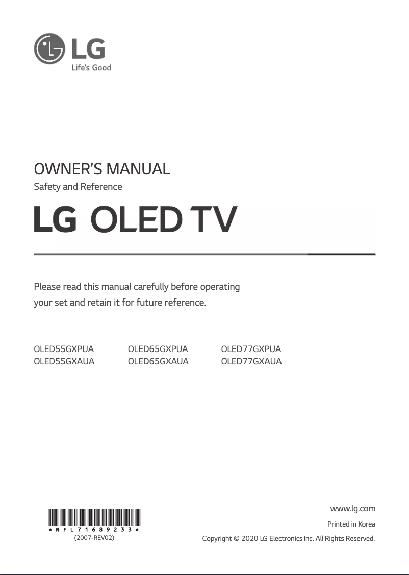 Imagen de la primera página del manual del dispositivo OLED65GXPUA