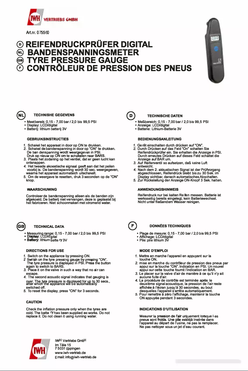 Página nº 1 - Manual de usuario IWH 075560