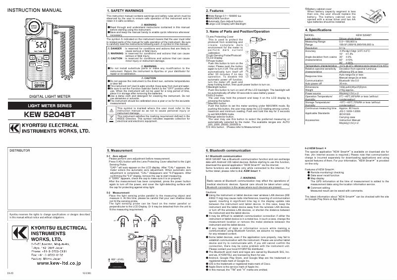Imagen de la primera página del manual del dispositivo KEW 5204BT