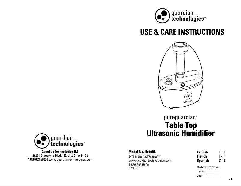 Imagen de la primera página del manual del dispositivo H910BL