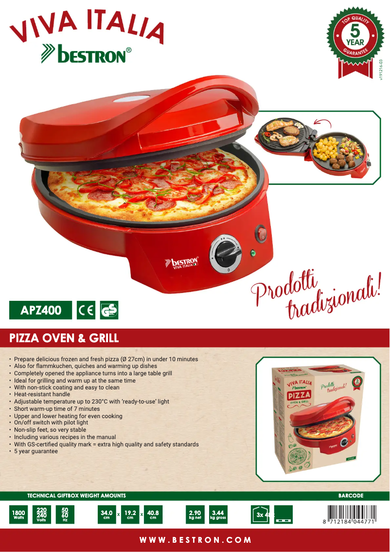 Página 1 del manual Ficha técnica Bestron APZ400