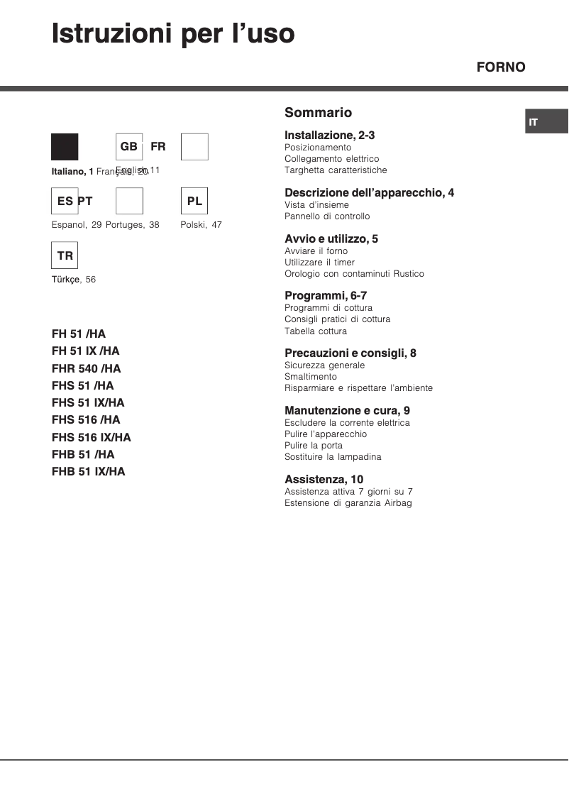 Página 1 del manual Manual de usuario Hotpoint Ariston FHR 540 (AN)/HA