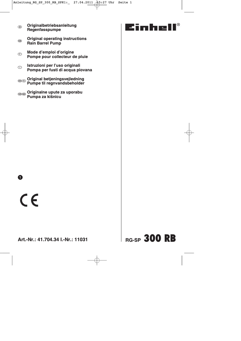 Página nº 1 - Manual de instrucciones Einhell RG-SP 300 RB