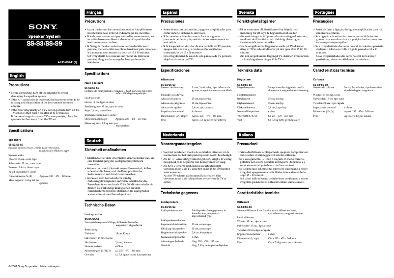 Página nº 1 - Manual de usuario Sony SS-S3