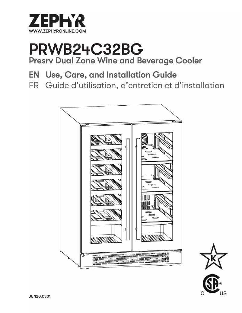 Página 1 del manual Guía de instalación Zephyr PRWB24C32BG