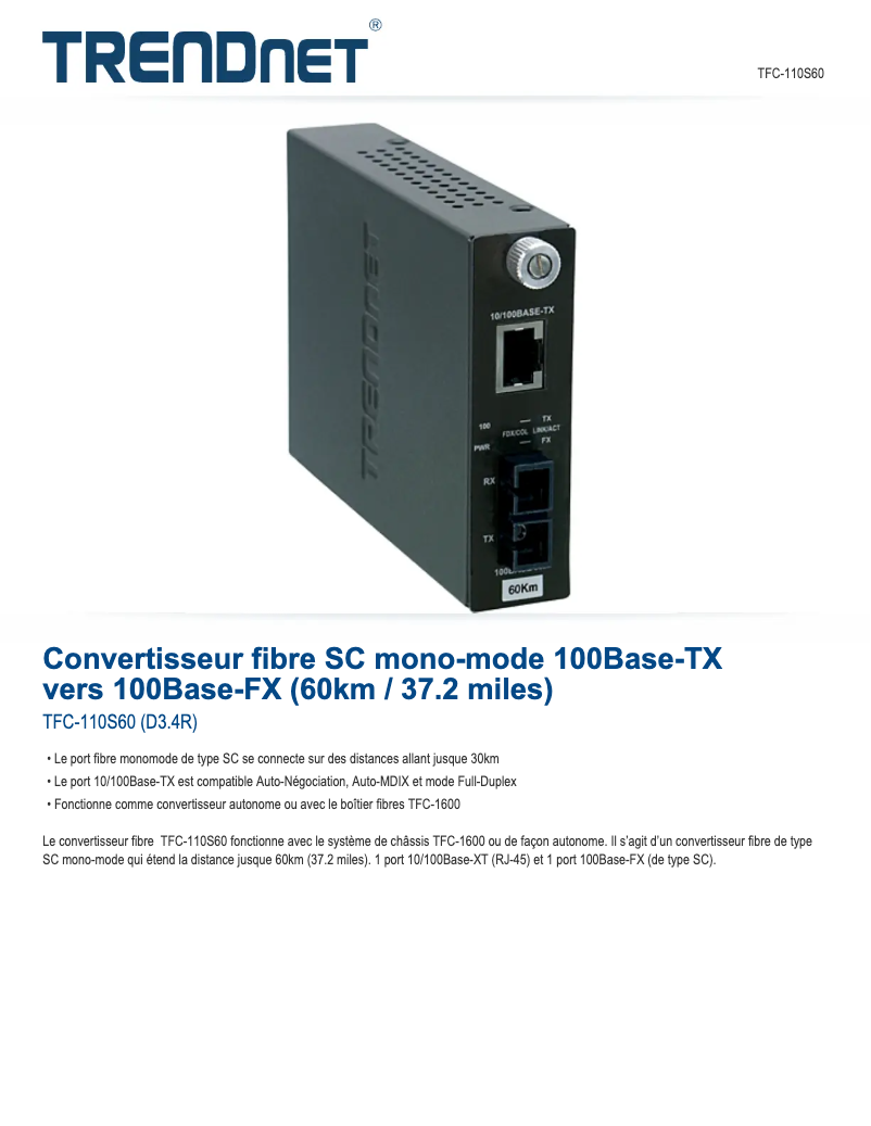 Imagen de la primera página del manual del dispositivo TFC-110S60