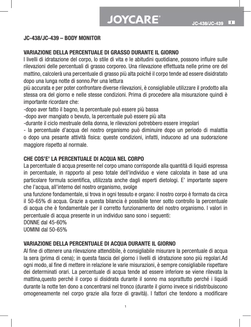 Imagen de la primera página del manual del dispositivo JC-438