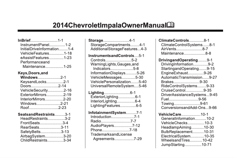 Página 1 del manual Manual de usuario Chevrolet Impala (2005)