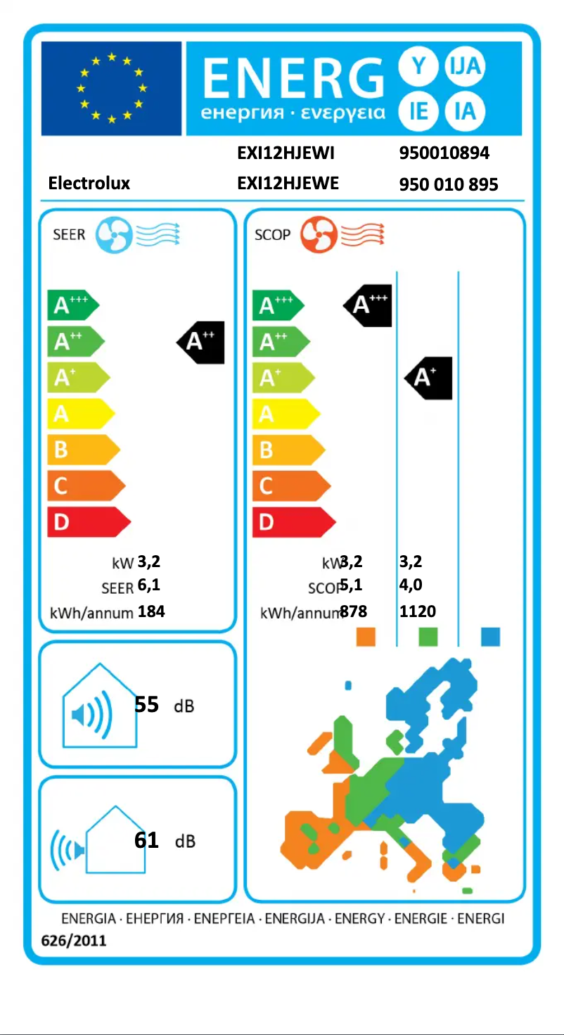 Página 1 del manual Etiqueta energética Electrolux EXI12HJEWE