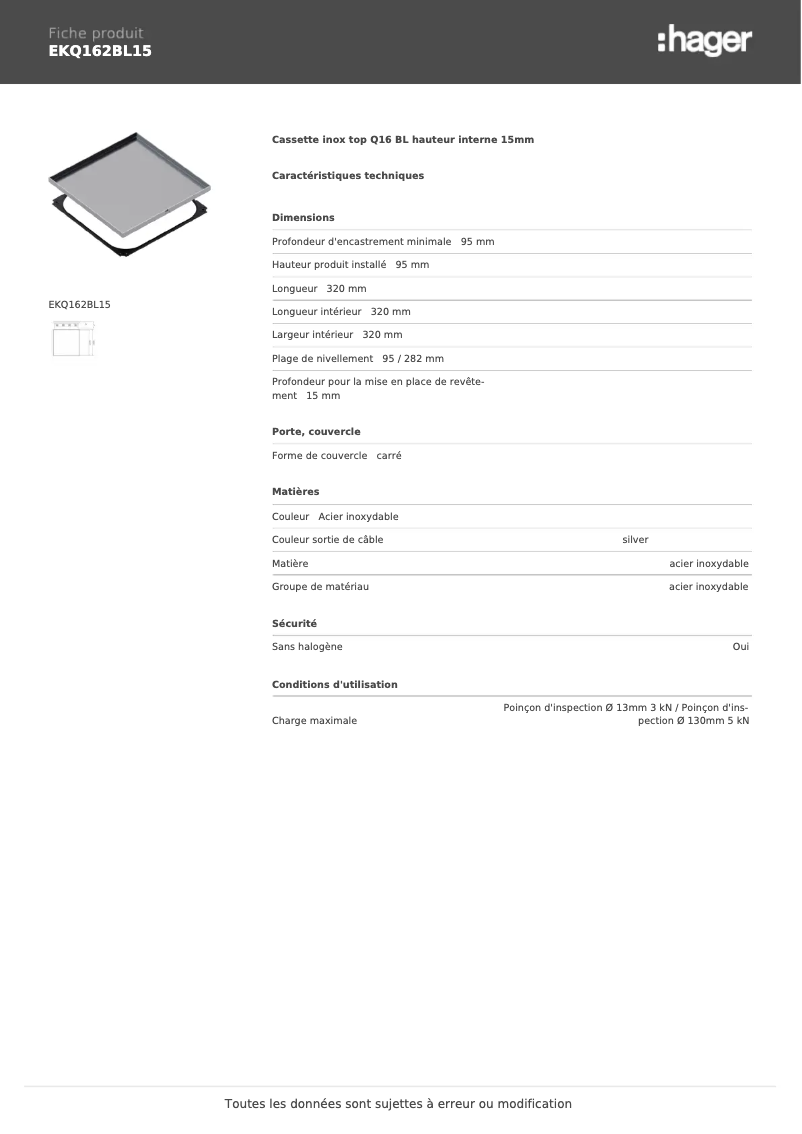 Imagen de la primera página del manual del dispositivo EKQ162BL15